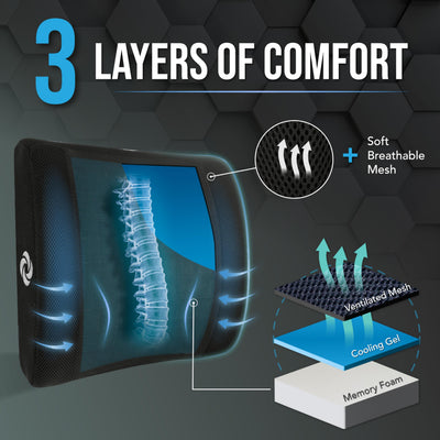 Cooling Memory Foam Lumbar Support Pillow for Office Chair, Gaming Chair & Car Seat Automotive Ergonomic Back Cushion, Home Office Essentials, Sitting Comfort and Posture Relief Back Support