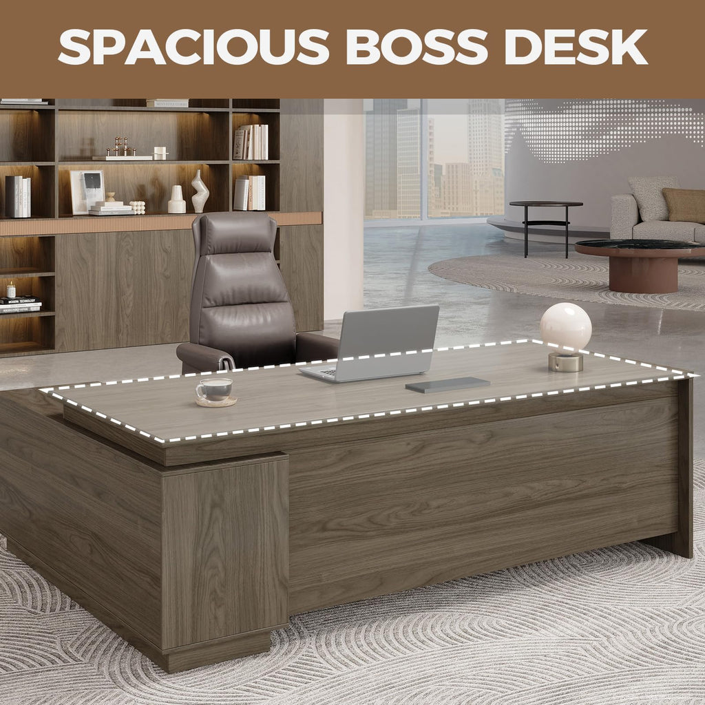 L-Shaped Executive Workstation with Lockable Drawers, 63” Large Office Furniture with Storage Cabinet & Cable Management, Reversible Home Office Setup (Black Walnut,63" L*32" W*30" H)