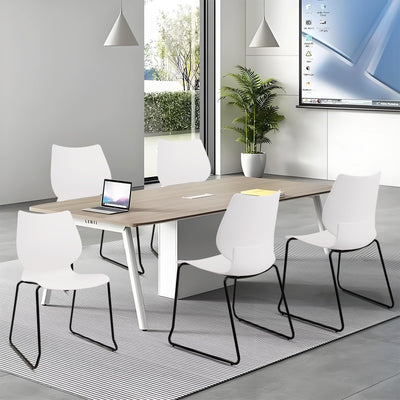 Set of 8, White, Stackable Waiting Room Chair, Stacking Office Chair with Ergonomic Lumbar Support and Metal Legs, Plastic Desk Chairs for Conference School Church Guest Reception