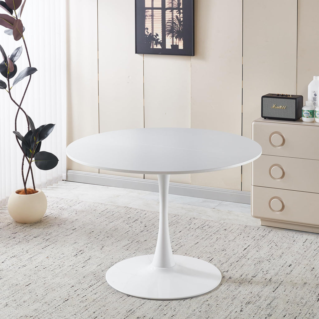 42" Round Tulip Dining Table, Mid-Century Tulip Table Kitchen Tulip Dining Table 2-4 People with MDF Table Top &Metal Base for Office Living Room