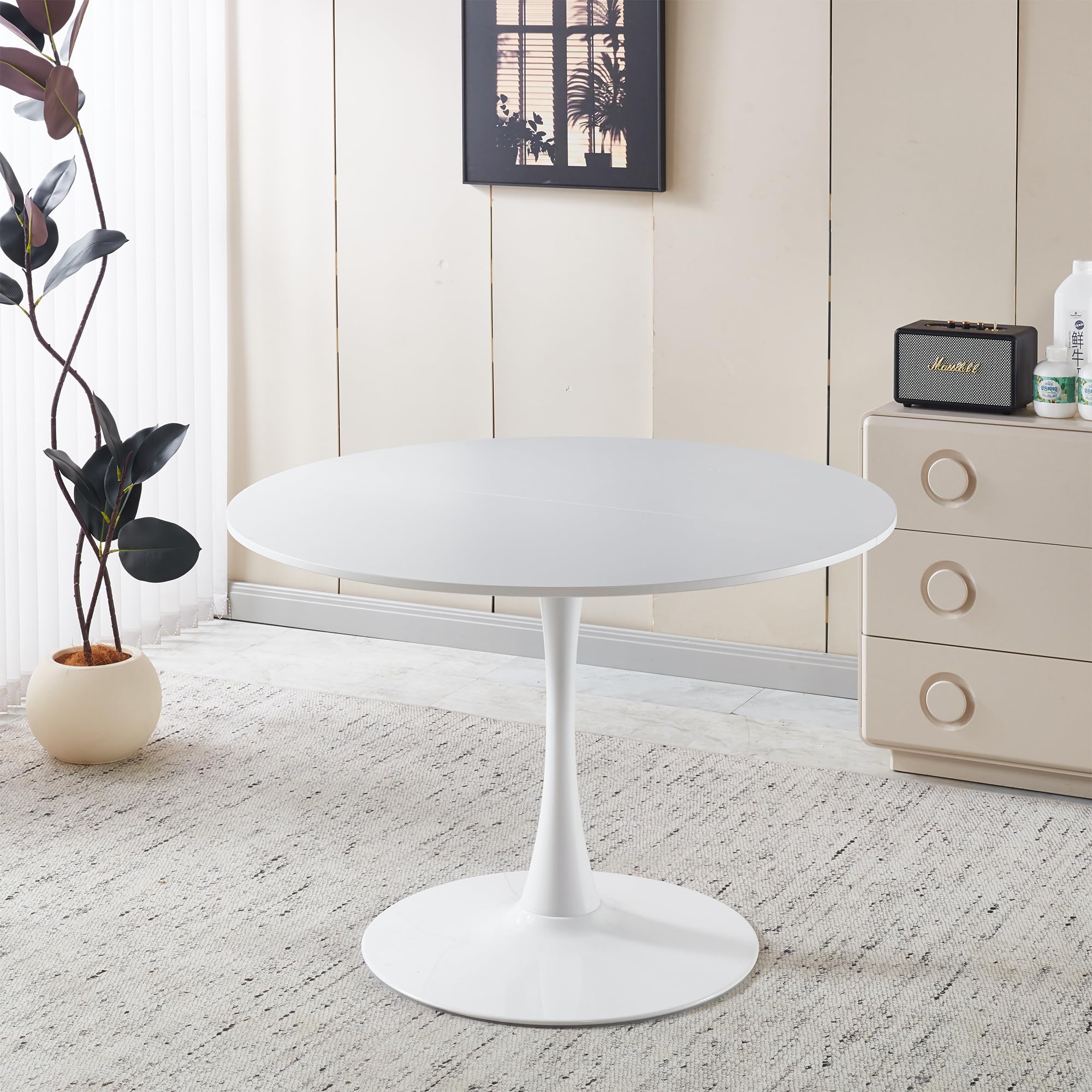 42" Round Tulip Dining Table, Mid-Century Tulip Table Kitchen Tulip Dining Table 2-4 People with MDF Table Top &Metal Base for Office Living Room