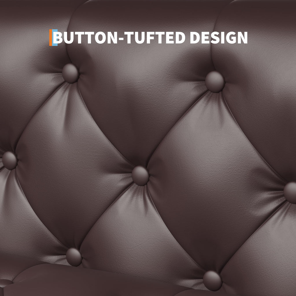 81 in Leather Couch for Living Room, Modern Sofa Couch with Deep Seat and 2 Pillows, Handmade Button Tufted 3 Seater Sofa, Leather Sofa for Apartment, Office, Dark Brown