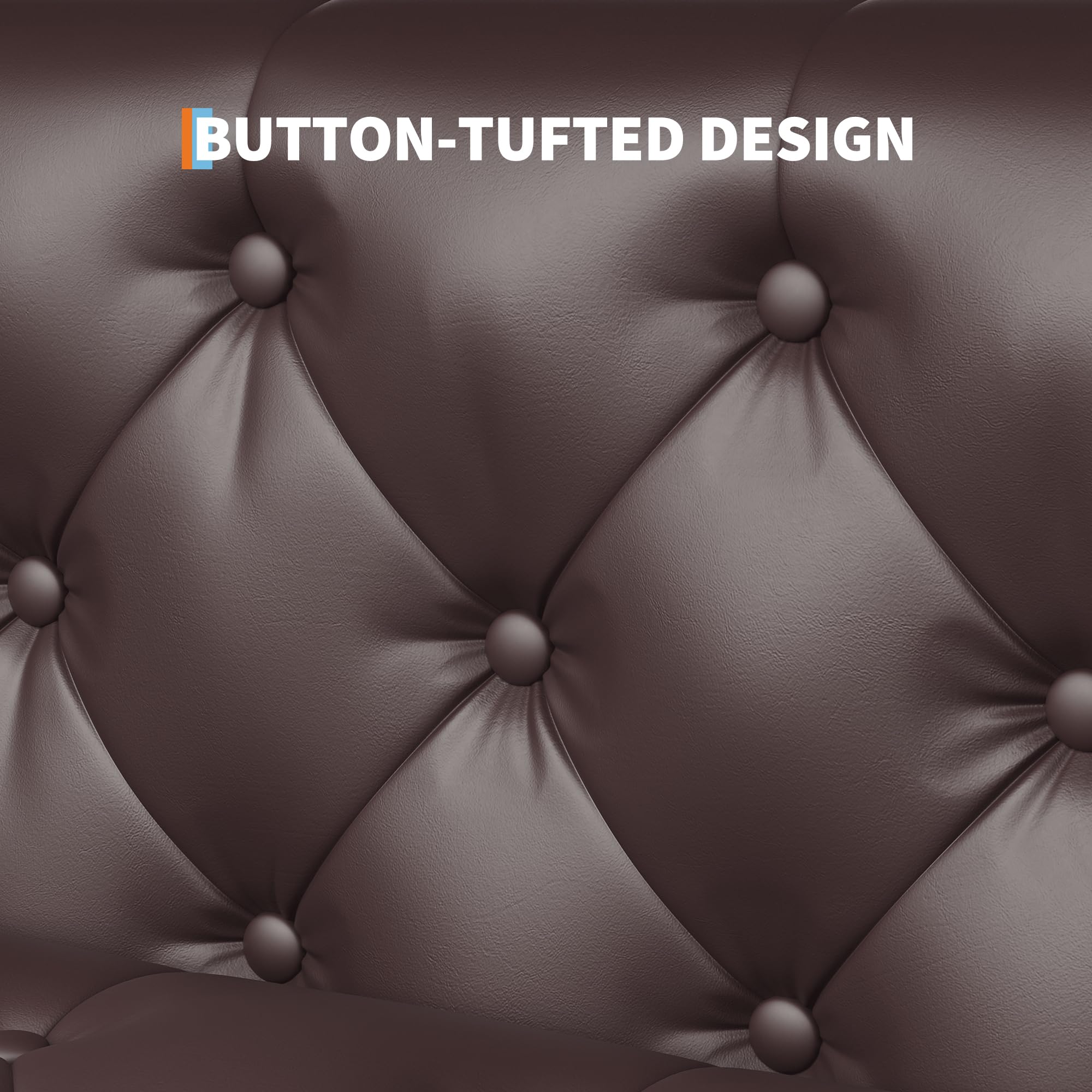 81 in Leather Couch for Living Room, Modern Sofa Couch with Deep Seat and 2 Pillows, Handmade Button Tufted 3 Seater Sofa, Leather Sofa for Apartment, Office, Dark Brown