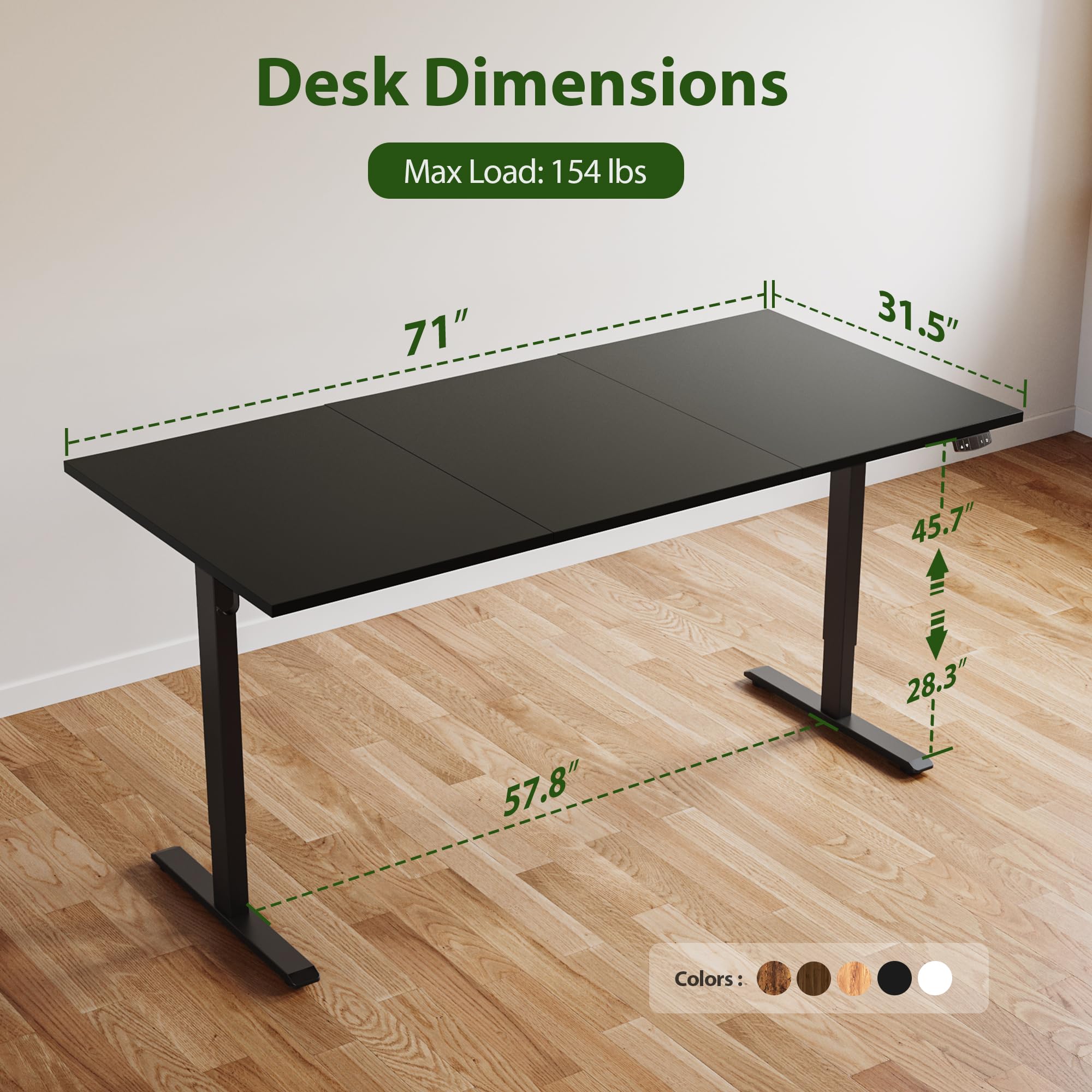 Electric Standing Desk, 71 x 31.5 Inches Height Adjustable Desk, Sit Stand up for Work Office Home, Ergonomic Rising Computer Table with Memory Preset, Black