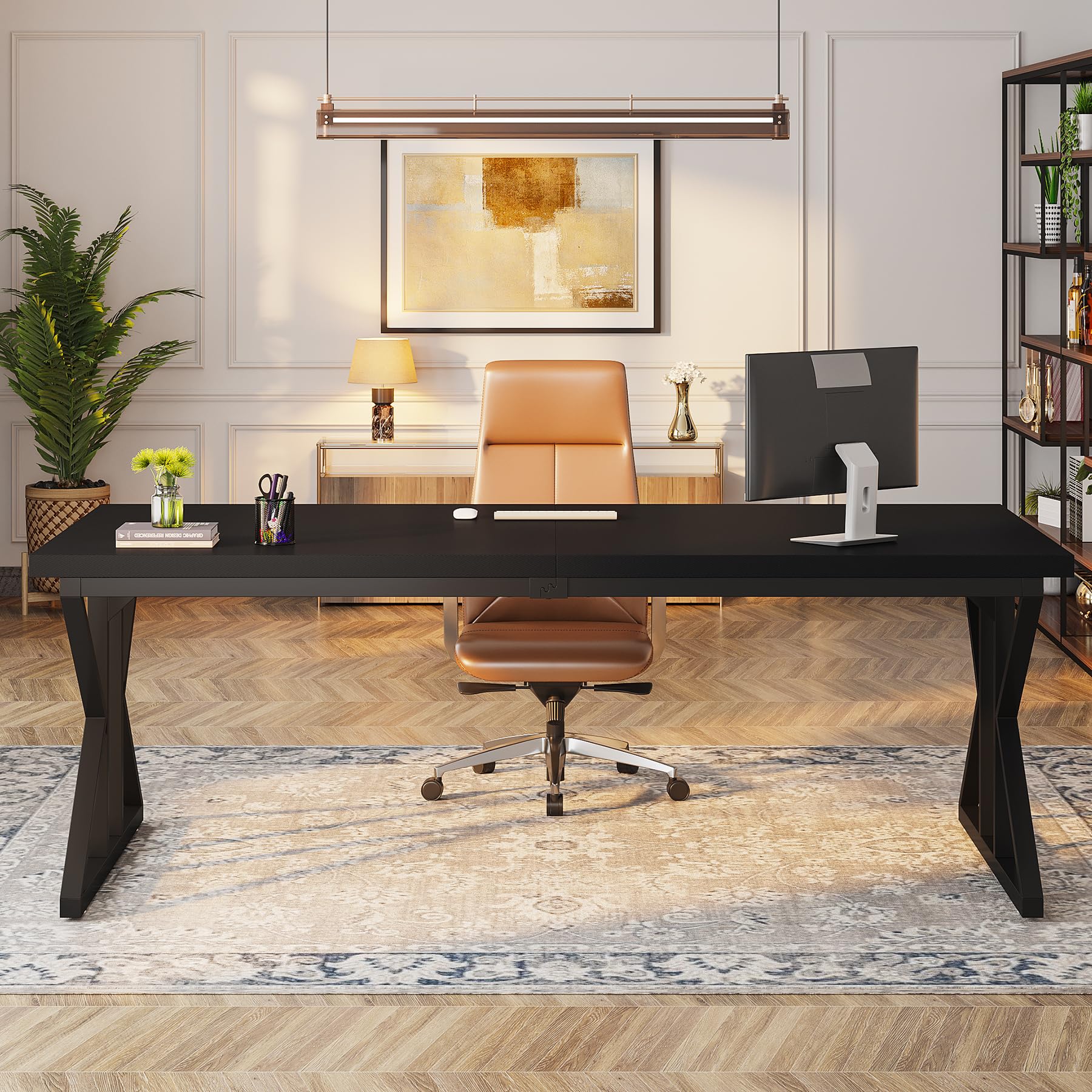 78.7-Inch Executive Desk, Large Computer Office Desk Workstation, Modern Simple Style Laptop Desk Study Writing Table Business Furniture for Home Office (Black, 78.7 Inch)