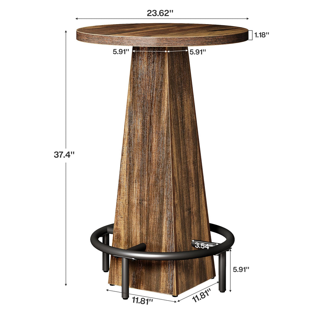 Bar Table Set of 2, 37.4" High Round Pub Table for Small Bars, Dining Room, Kitchen, Rustic Brown (Only Table)