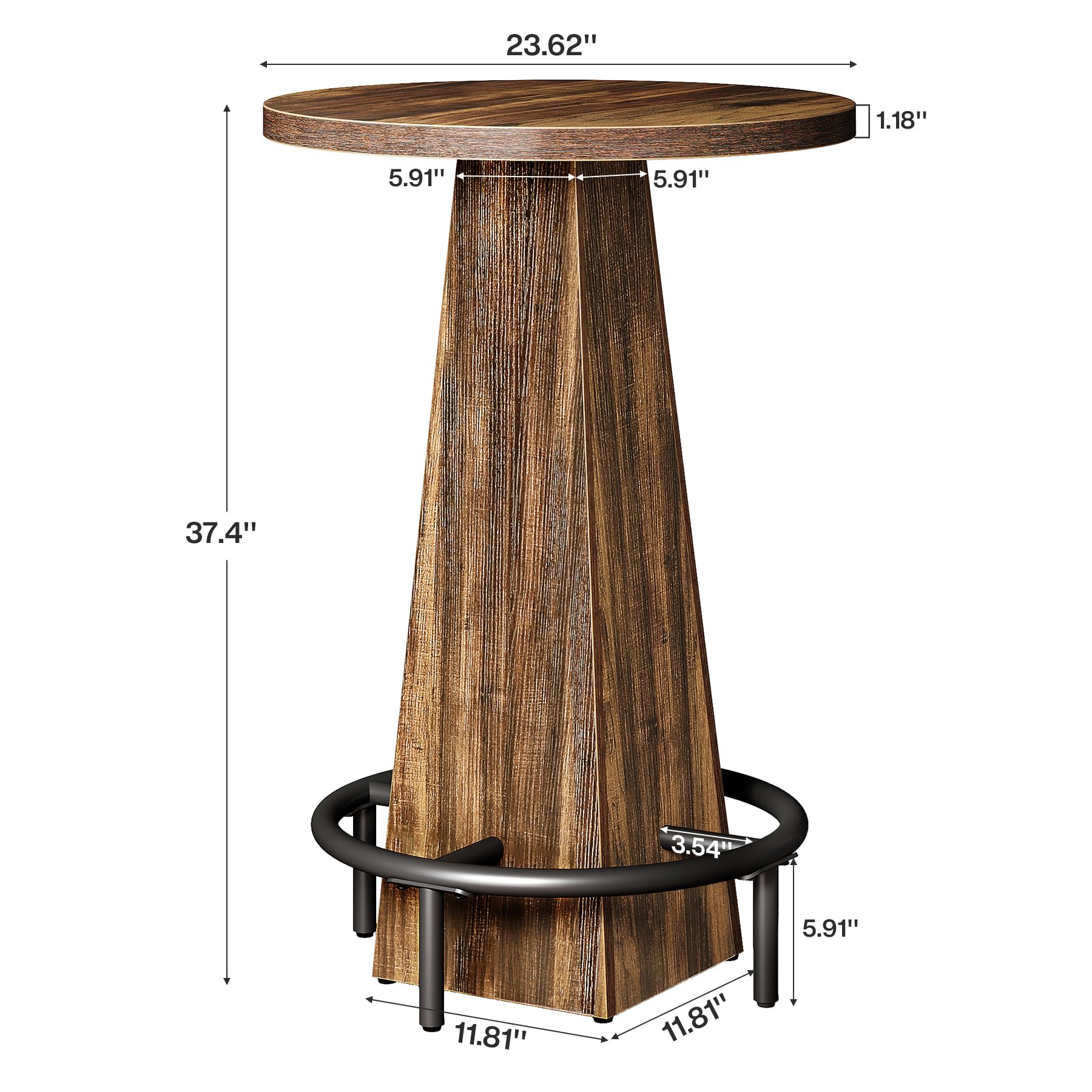 Bar Table Set of 2, 37.4" High Round Pub Table for Small Bars, Dining Room, Kitchen, Rustic Brown (Only Table)