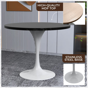 Mid-Century Modern 36 Inch Round Dining Table, MDF Wood Tabletop with White Steel Pedestal Base, Contemporary Kitchen & Dining Room Table, for Small Spaces (Black)