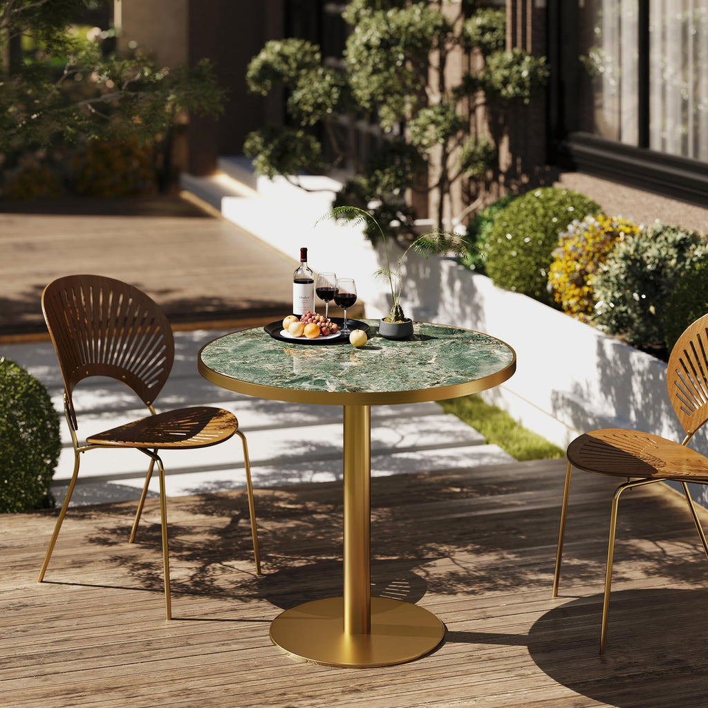 31.5" Tulip Table,Round Kitchen Dining Table for 2-4 with Thick Sintered Stone Top,Titanium Golden Pedestal Base,Heat-Resistant,Bistro Table for Dining Room,Café,Small Space（Emerald Essence）