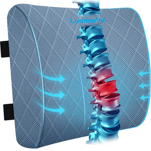 Lumbar Support Pillow for Office Chair Back Support Lumbar Pillow for Car, Gaming, Office Chair - Improve Sitting Posture & Back Pain Relief, Memory Foam, Adjustable Straps, Light Blue