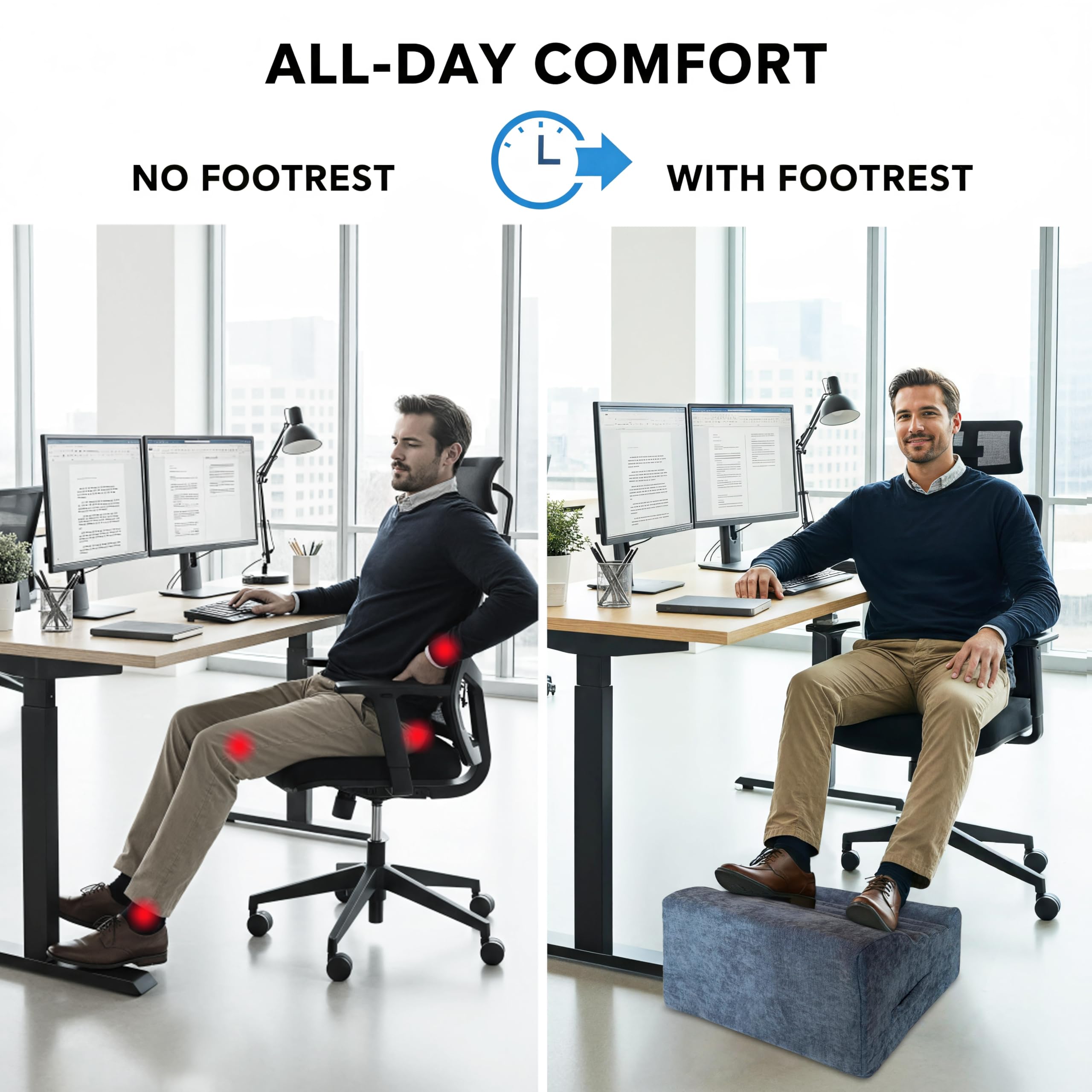 Under Desk Footrest, Multi-Functional Footrest with Portable Handle & Removable Washable Cover - Ergonomic Foot Stool Elevating and Supporting Feet and Legs for Chair and Sofa (Blue)