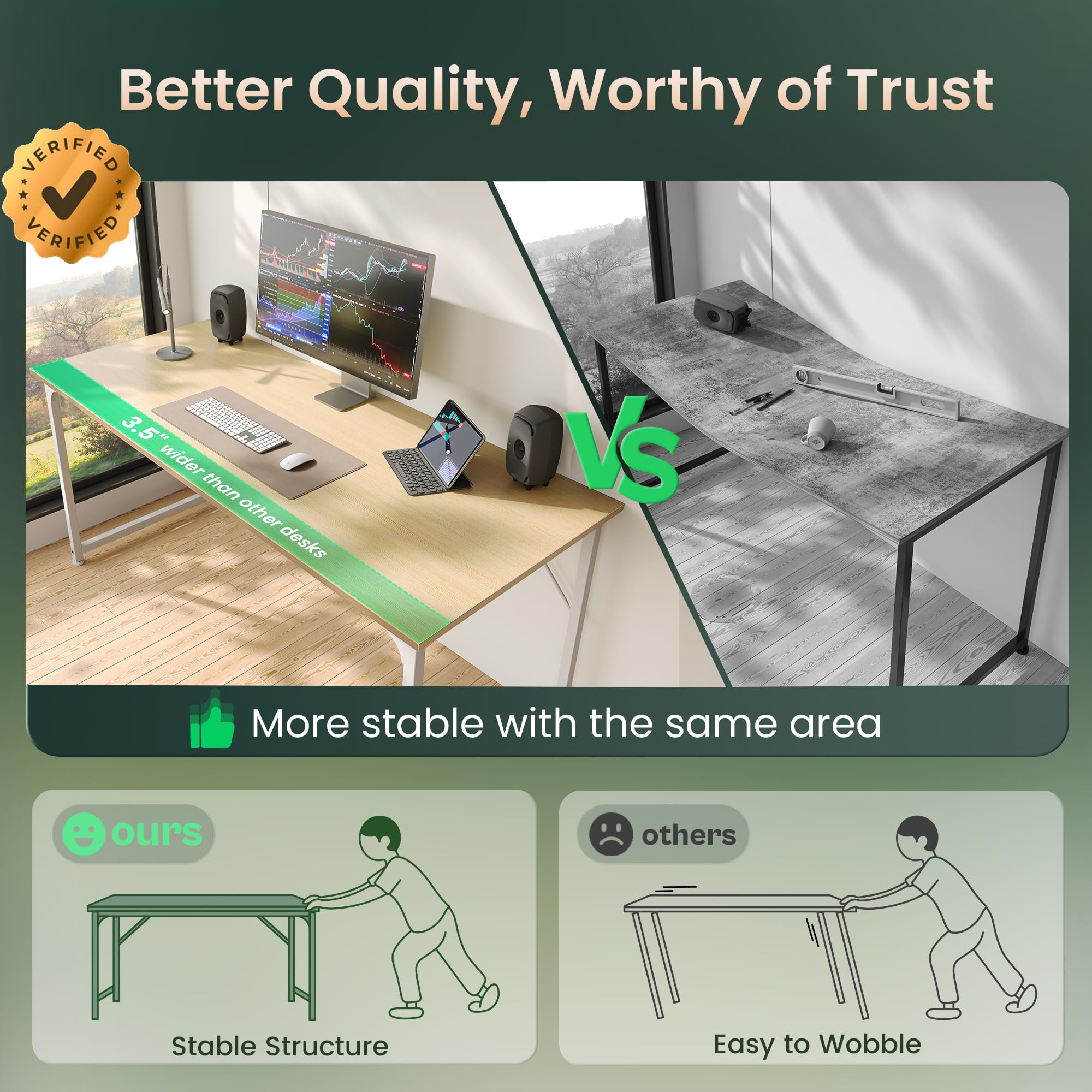 Computer Desk, 54 Inch Office Desk, Gaming Desk with Storage, Writing Desk Work Desk for Home Office, Study, Modern Simple Desk, Large Legroom, Metal Frame, Maple