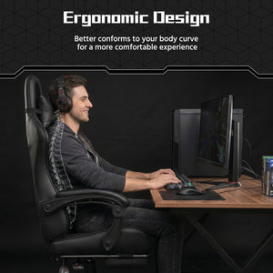 Gaming Chair, Video Game Chair with Massage Lumbar Support and Footrest Height Adjustable Ergonomic Computer Chair with Swivel Seat and Headrest, Full Black