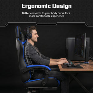 Gaming Chair, Video Game Chair with Massage Lumbar Support and Footrest Height Adjustable Ergonomic Computer Chair with Swivel Seat and Headrest Black/Blue