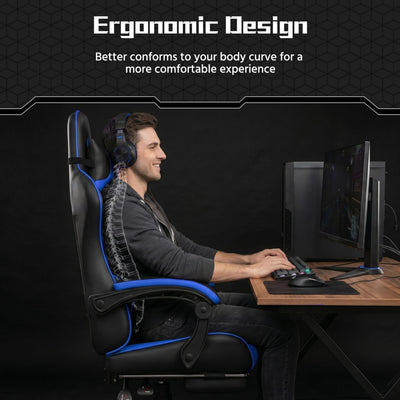 Gaming Chair, Video Game Chair with Massage Lumbar Support and Footrest Height Adjustable Ergonomic Computer Chair with Swivel Seat and Headrest Black/Blue