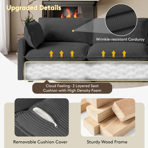 104'' Modular Sectional Cloud Couch with Movable Ottoman, 4 Seat Modern Corduroy Sofa, Deep Seat L Shaped Couch for Living Room Bedroom Apartment, Dark Grey