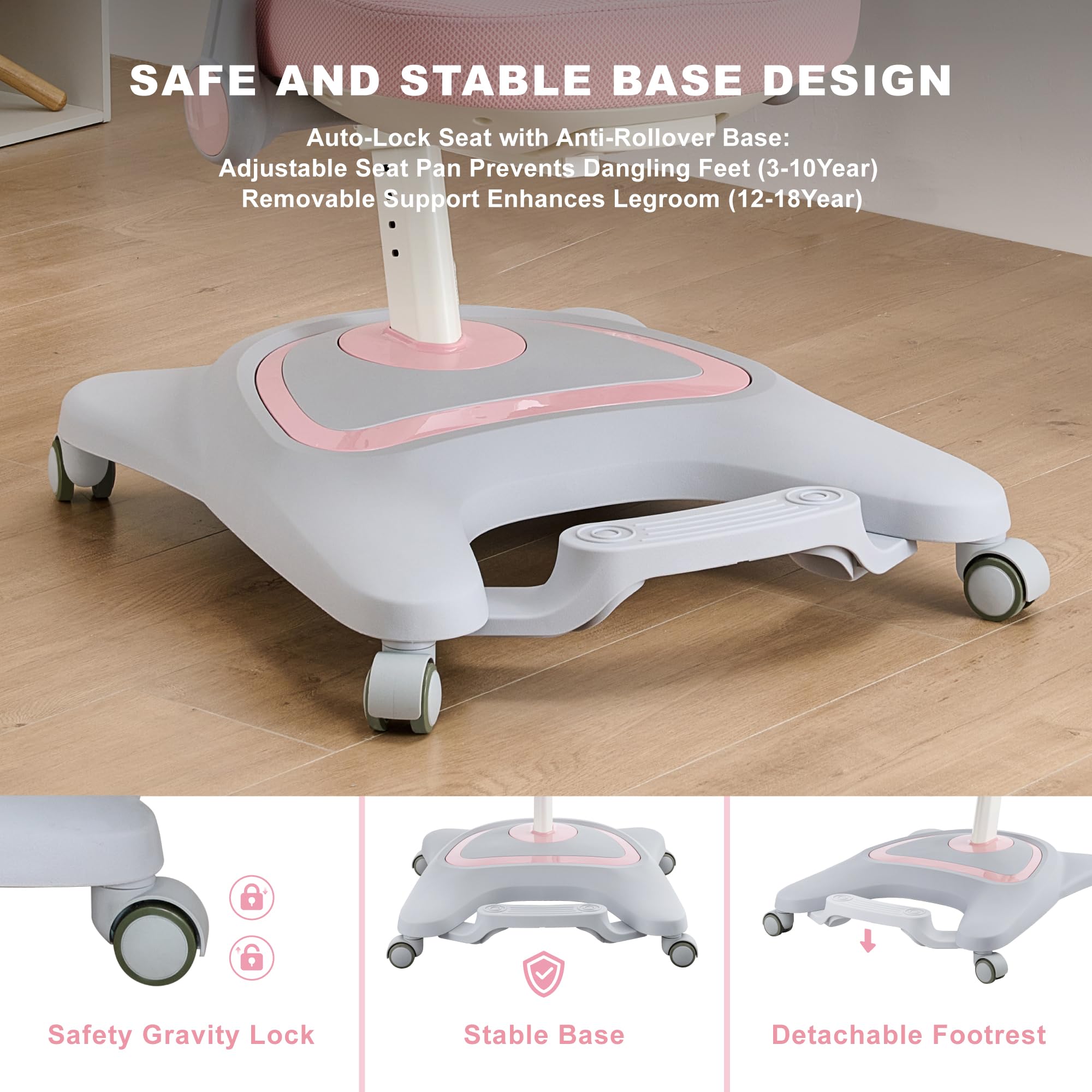 Kids Desk Chair,Ergonomic Chair: Height-Adjustable, Double Back Support – Multifunctional for Study/Work/Dining | Ideal for Kids, Petite Adults – Ultra-Comfy (Bedrooms, Schools, Offices)(Pink)