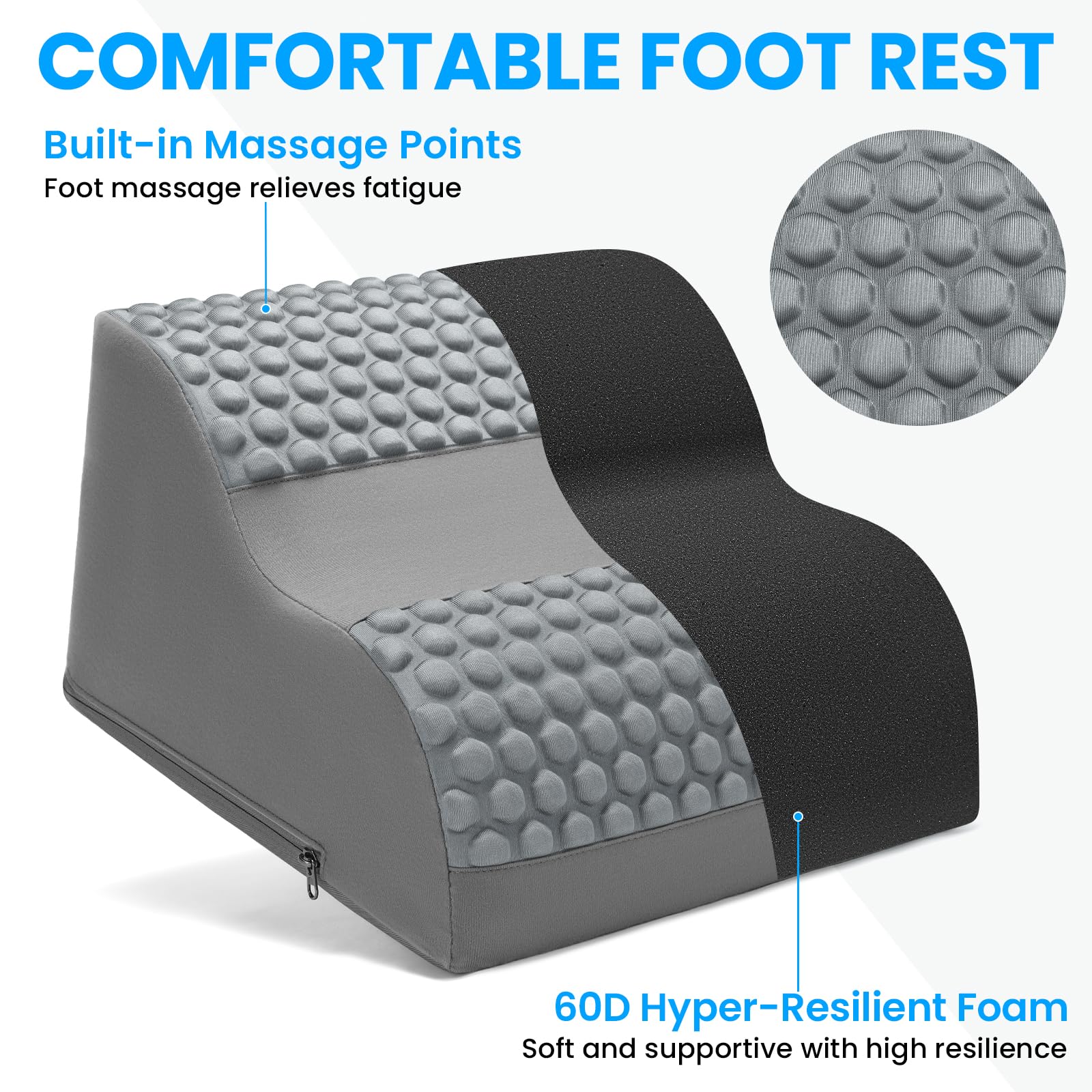 Foot Rest for Under Desk at Work, 3-Tier Foot Stool with Massage Dots and Thick High-Density Foam, Ergonomic Footrest with Washable Cover for Home and Office, Back, Legs & Hip Pain Relief, Grey