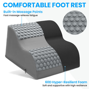 Foot Rest for Under Desk at Work, 3-Tier Foot Stool with Massage Dots and Thick High-Density Foam, Ergonomic Footrest with Washable Cover for Home and Office, Back, Legs & Hip Pain Relief, Grey