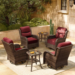 Luxury Patio Furniture Set with 6-inch Thick Cushion, Outdoor High Back Swivel Rocker Patio Chairs, 6PCS Wicker Conversation Set for Deck Yard and Poolside, Burgundy (V2)