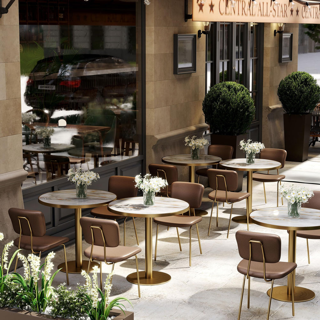 31.5" Tulip Table,Round Kitchen Dining Table for 2-4 with Thick Sintered Stone Top,Titanium Golden Pedestal Base,Heat-Resistant,Bistro Table for Dining Room,Café,Small Space（Sunrise Strings）