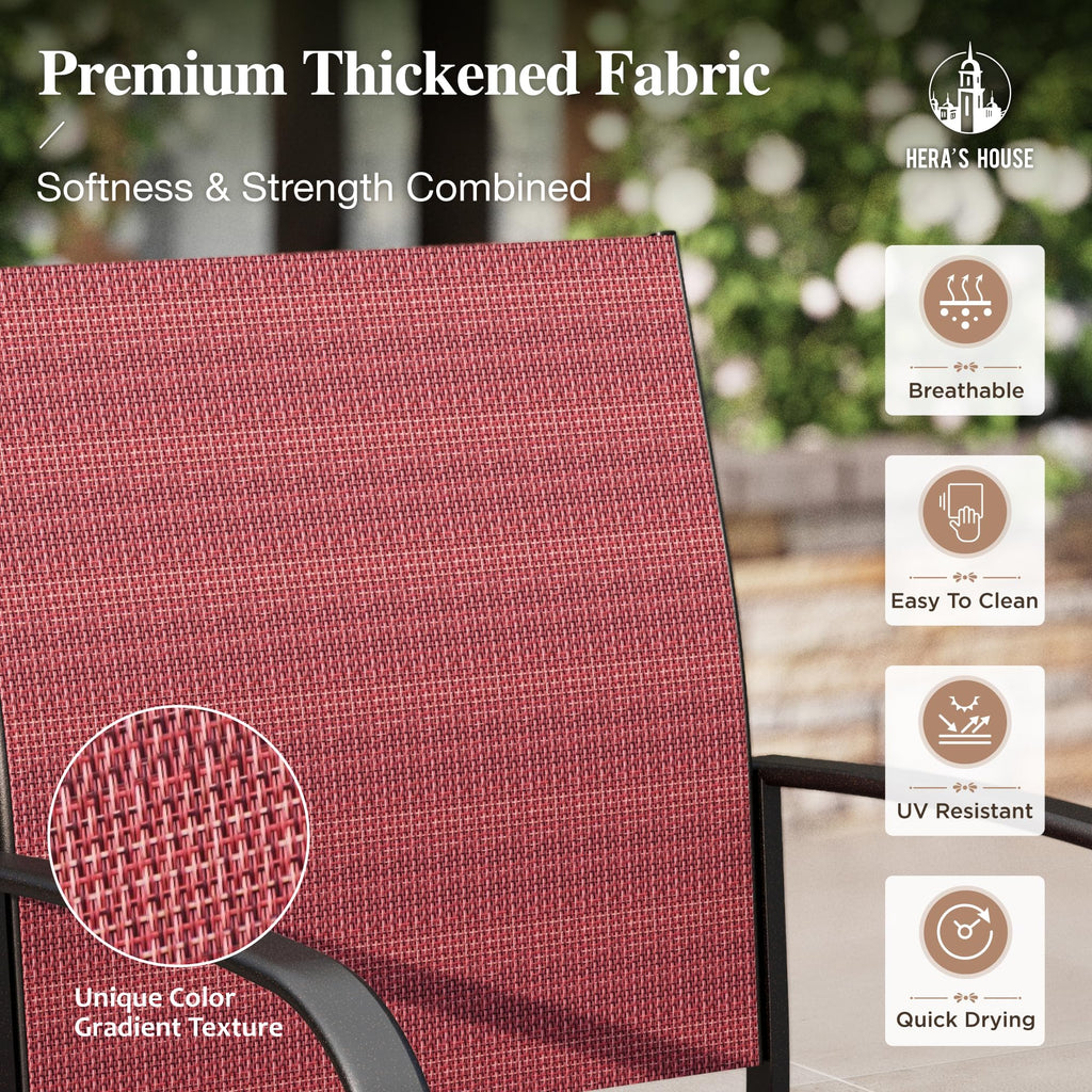 9 Pieces Patio Dining Set, 8 Red Textilene Patio Chairs and 83" Large Rectangle Dining Table, Outdoor Table and Chairs Set for Lawn Garden Backyard Deck