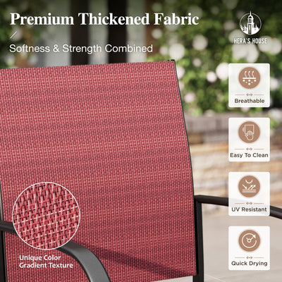 7 PCS Patio Dining Set All-Weather Outdoor Furniture, 6 Dining Chairs and Large Metal Table with Double Umbrella Hole for Yard, Garden, Porch, Deck (Red)