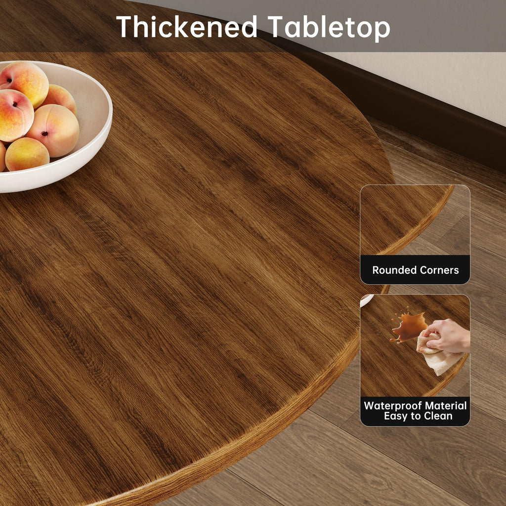 Round Dining Table 31.5" Circle Tulip Table with Wood Thickened Tabletop & Sturdy Metal Pedestal Mid Century Modern Farmhouse Kitchen Tables for 4 Small Places Living Room Cafe,Somber Walnut