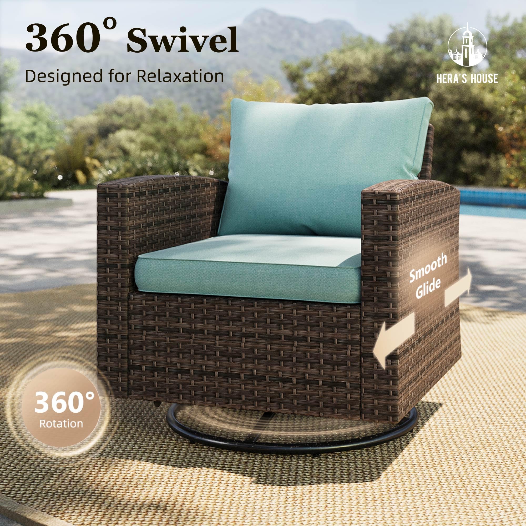 Swivel Glider Patio Furniture Set, Outdoor Sectional Conversation Sets with 56" Fire Pit Table, 8 Pieces 9 Seats Outside Sofa for Lawn Deck Backyard, Blue