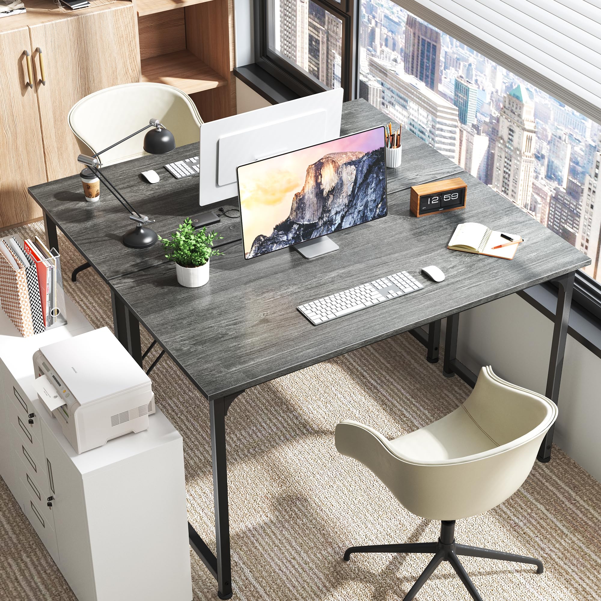 Computer Desk, 48 Inch Office Desk, Gaming Desk with Storage, Writing Desk Work Desk for Home Office, Study, Modern Simple Desk, Large Legroom, Metal Frame, Grey