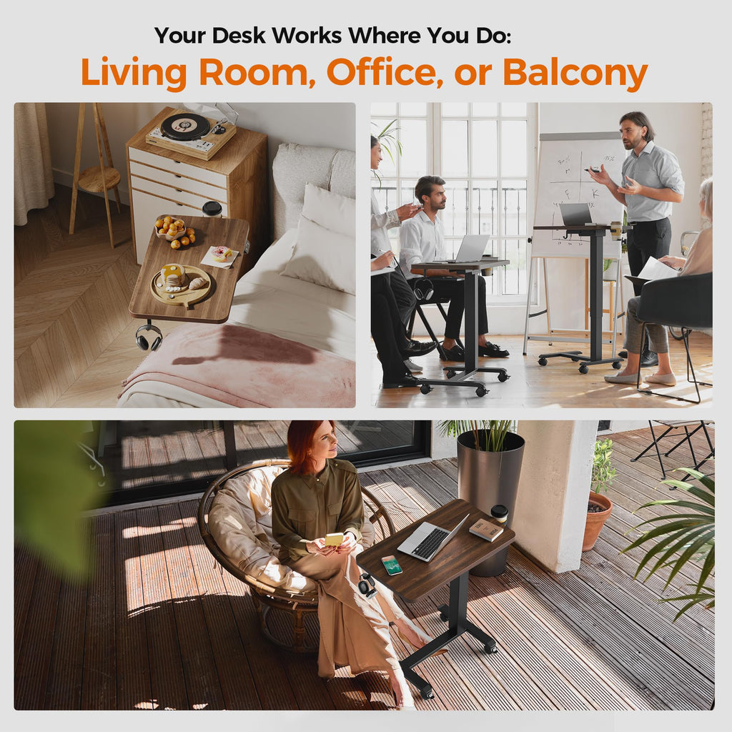 Electric Standing Desk, 26 x 16 Inches Height Adjustable Desk, Sit Stand up for Work Office Home, Ergonomic Rising Computer Table with with Wheels, Dark Walnut
