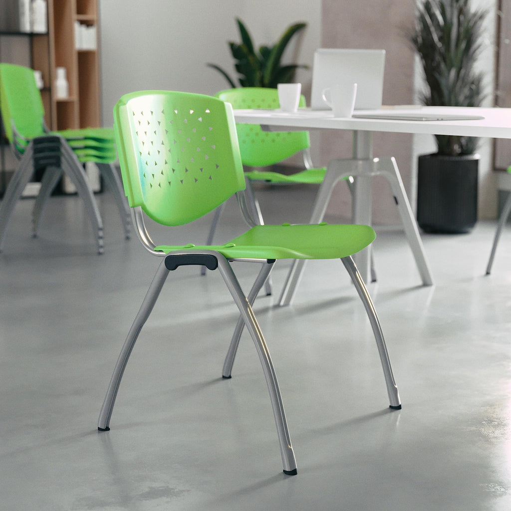 HERCULES -5 Pack 880 lb. Capacity Green Plastic Stack Chair | Comfortable Seating with Durable Design