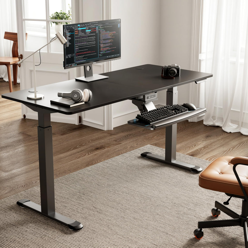 Keyboard Tray Height Adjustable, Swivel Tilt Computer Keyboard Drawer Under Desk, 25x9.13'' Sliding Keyboard & Mouse Platform with Mouse Pad for Typing, Black
