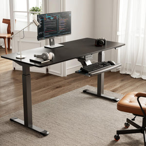 Keyboard Tray Height Adjustable, Swivel Tilt Computer Keyboard Drawer Under Desk, 25x9.13'' Sliding Keyboard & Mouse Platform with Mouse Pad for Typing, Black