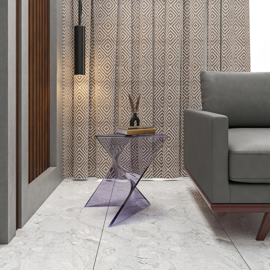 15.75" Clear Stackable Plastic Side Table - Weather-Resistant Triangular Accent Table for Living Room, Patio, or Backyard