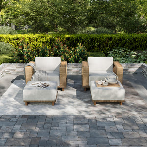 4 Pieces Patio Furniture Set, 2 Outdoor Rattan Wicker Armchairs Set with 2 Ottomans, All Weather Patio Conversation Set with 5.3