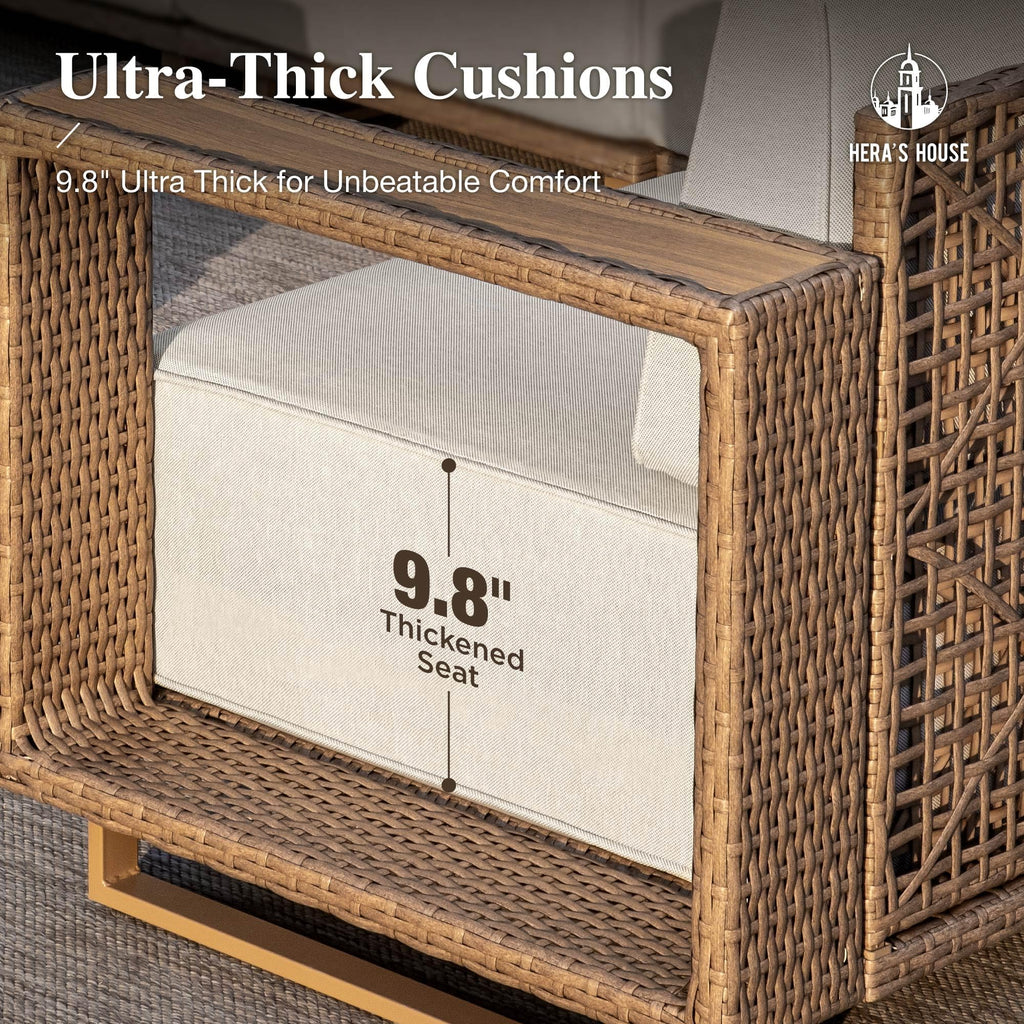Patio Furniture Sets for Backyard Lawn Garden, All Weather Couch Set with 5.3" Widened Armrest, 10" Ultra Thick Cushion