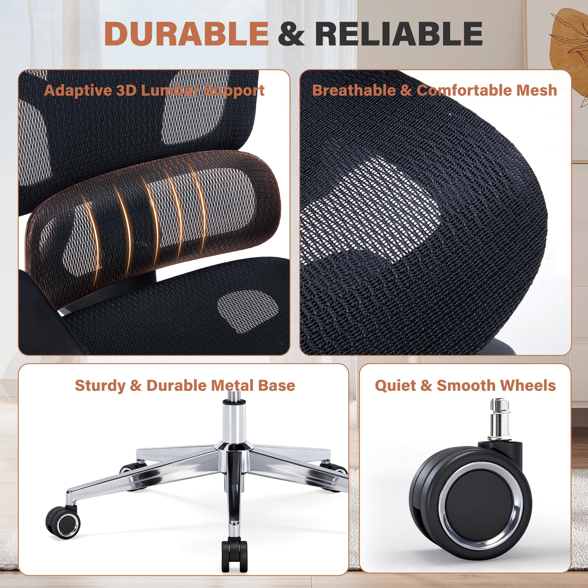 Ergonomic Mesh Office Chair | Adjustable Headrest, 5D Armrests & Footrest | High Back Computer Chair