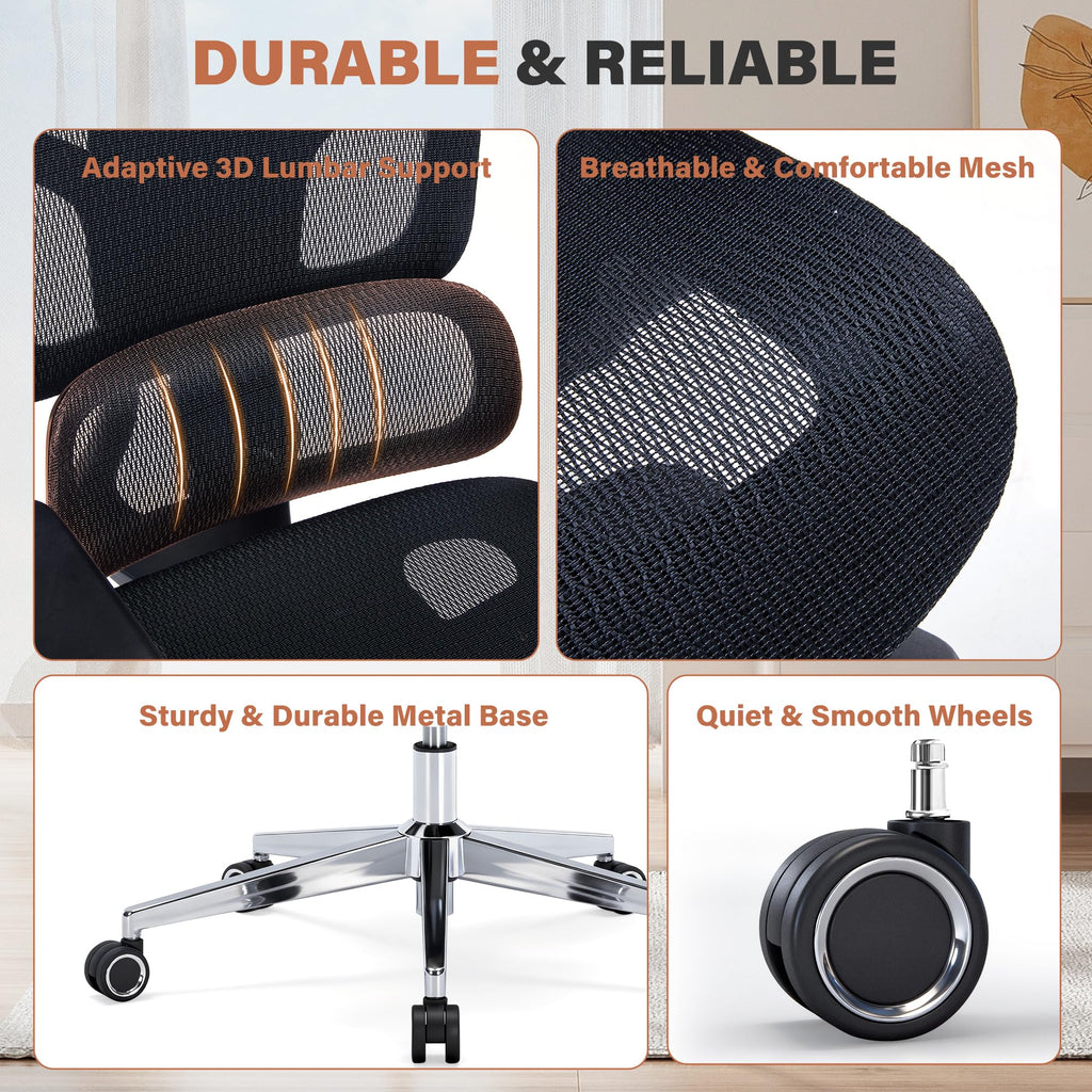 Ergonomic Mesh Office Chair | Adjustable Headrest, 5D Armrests & Footrest | High Back Computer Chair