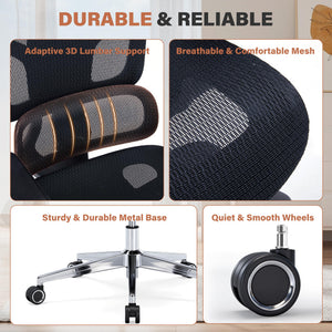 Ergonomic Mesh Office Chair | Adjustable Headrest, 5D Armrests & Footrest | High Back Computer Chair