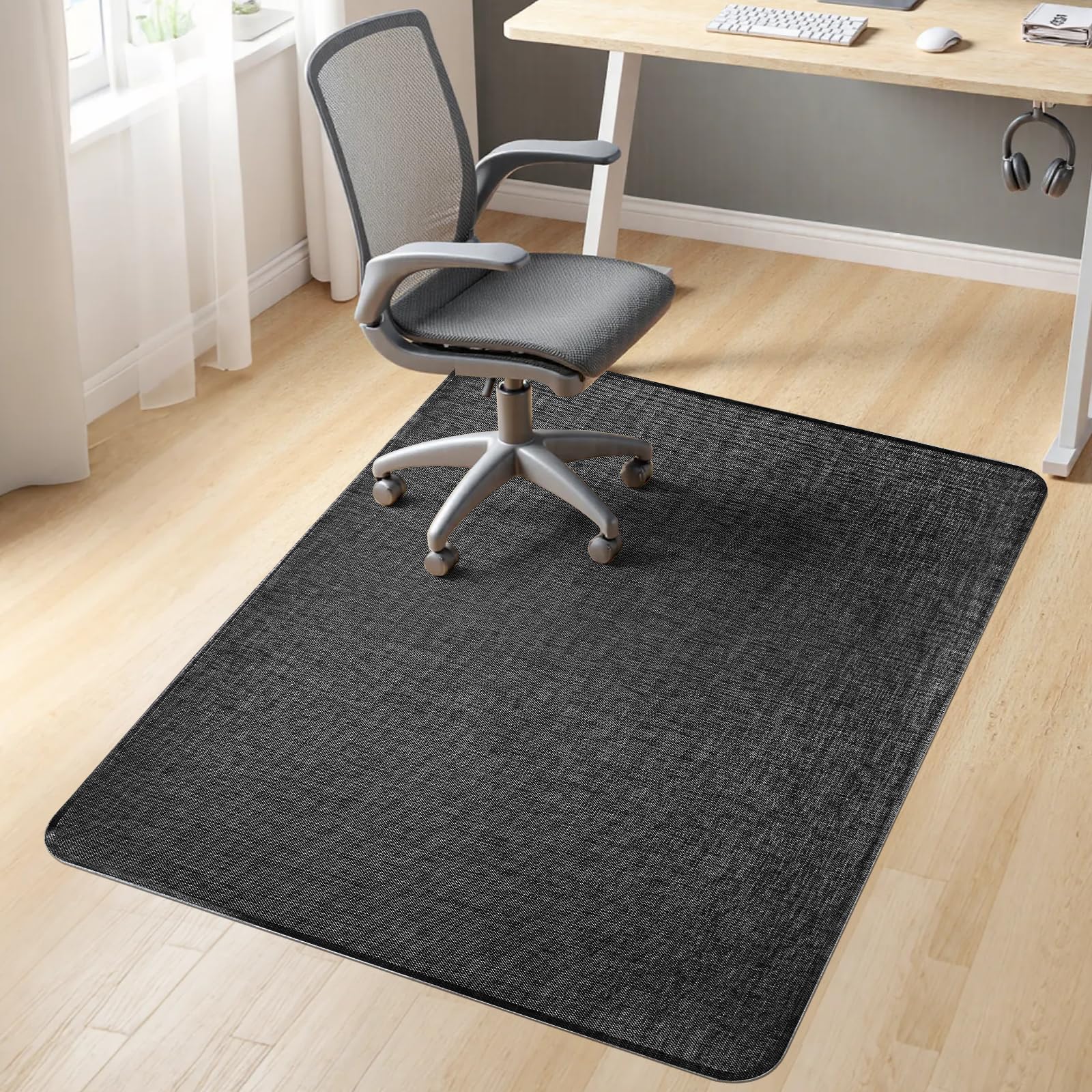 Office Chair Mat for Hardwood & Tile Floor,Computer Gaming Chair Mat for Rolling Chairs Non-Curve, Anti-Slip, Heavy Duty Floor Protector for Home Office,Dark Black (48" x 55")