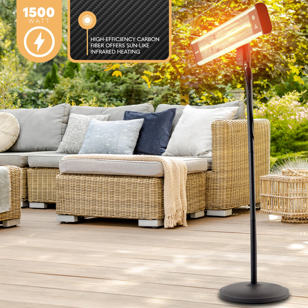 Infrared Patio Heater, Electric Patio Heater for Indoor/Outdoor Use, Portable Stand Heater with Remote Control, 1500 W, for Restaurant, Patio, Backyard, Garage, Decks (Black)