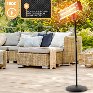 Infrared Patio Heater, Electric Patio Heater for Indoor/Outdoor Use, Portable Stand Heater with Remote Control, 1500 W, for Restaurant, Patio, Backyard, Garage, Decks (Black)
