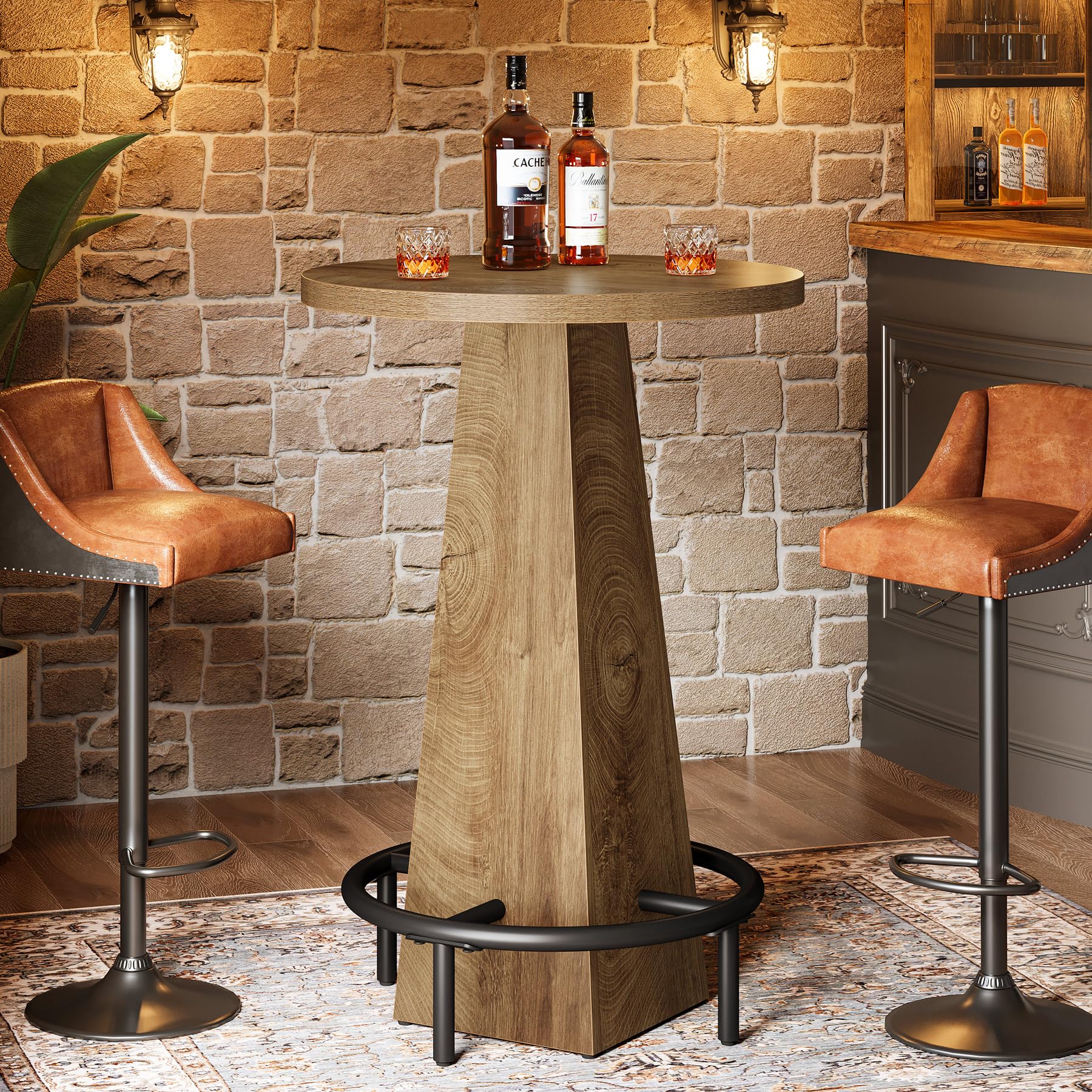 Bar Table, 37.4" High Round Pub Table for Small Bars, Dining Room, Kitchen, Wood Color (Only Table)