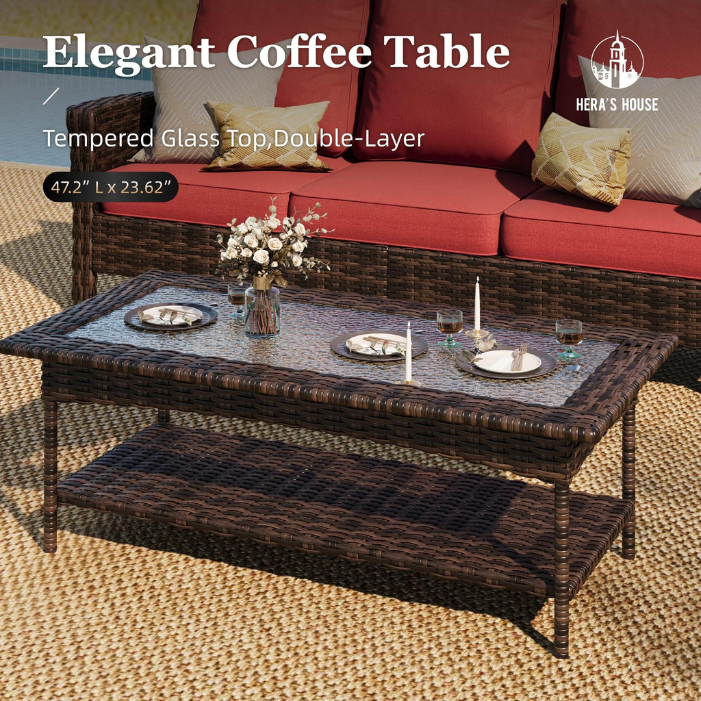Red Outdoor Furniture Set with 35" High Back Swivel Chairs, Wicker Patio Conversation Sets with 5.5" Waterproof Cushions for Deck Lawn Yard