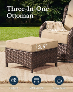 Luxury Patio Furniture Set with 6-inch Thick Cushion, Outdoor Couch and High Back Swivel Rocker Patio Chairs, 8PCS Wicker Conversation Set for Deck Yard and Poolside, Beige (V2)