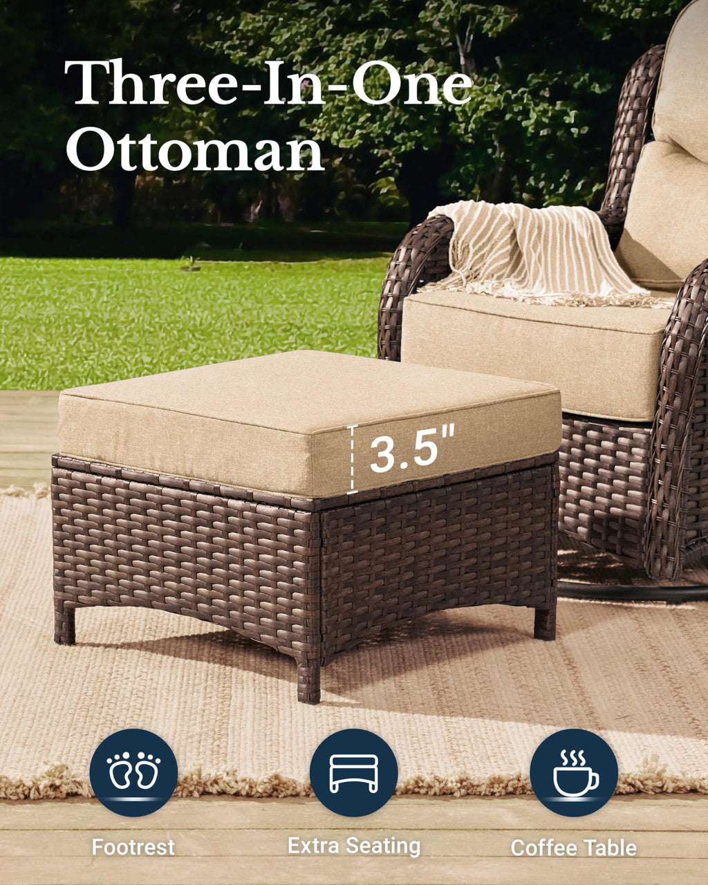 Luxury Patio Furniture Set with 6-inch Thick Cushion, Outdoor Couch and High Back Swivel Rocker Patio Chairs, 10PCS Wicker Conversation Set for Deck Yard and Poolside, Beige (V2)