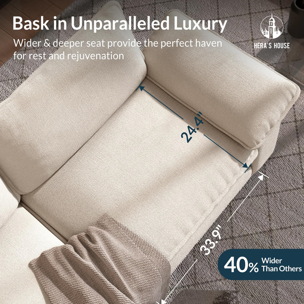 3 Pieces Modular Sectional Sofa Sets, Oversized Couch Set with Loveseats, Comfy Cloud Couches with Throw Pillows, 7-Seater Deep Seat Sofa for Living Room, Chenille Beige