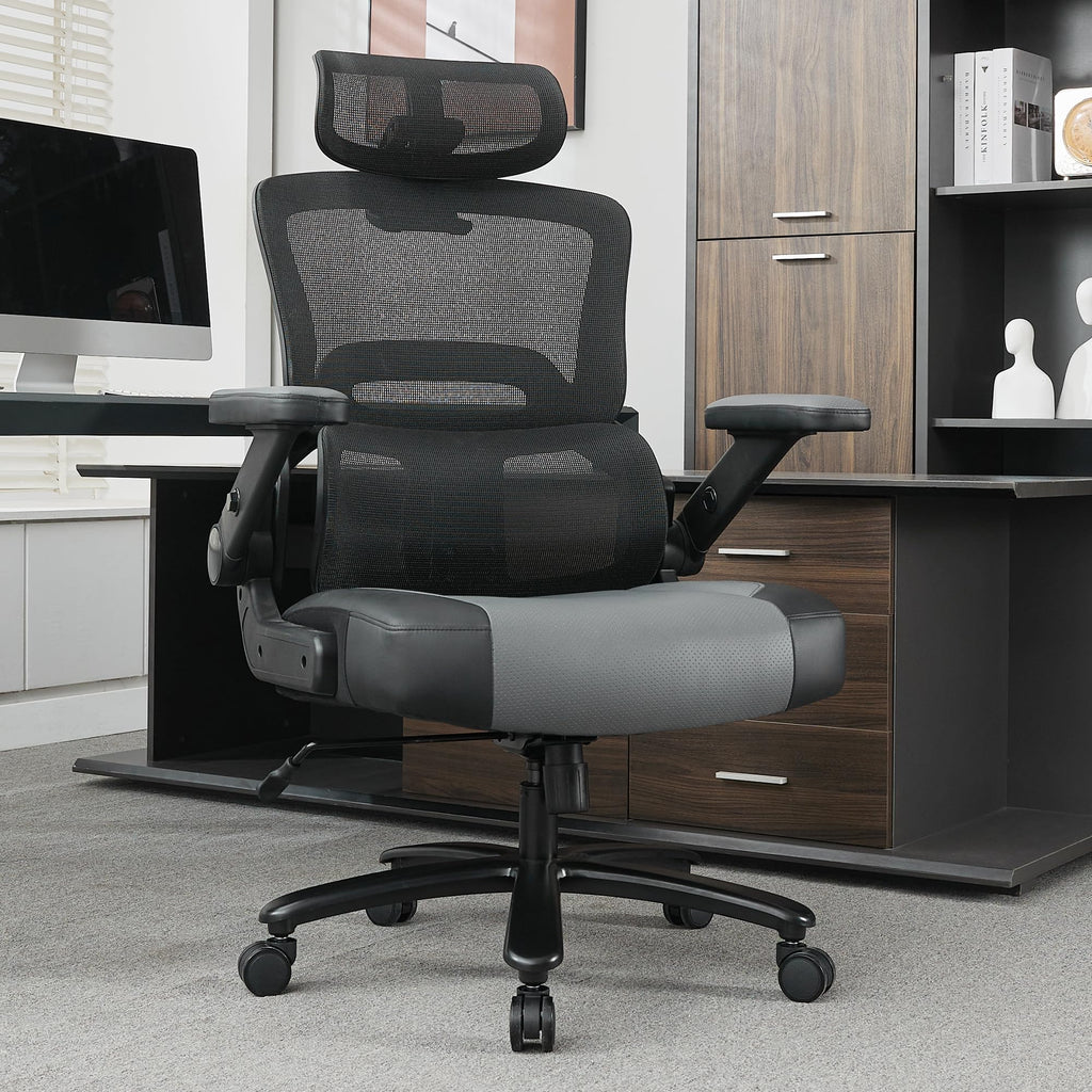 500lbs Big and Tall Office Chair, Large Heavy Duty Executive Computer Chair with 5D Flip Arms,Ergonomic Mesh High Back Desk Chair with Adjustable Lumbar Support 3D Headrest,Thick Spring Cushion