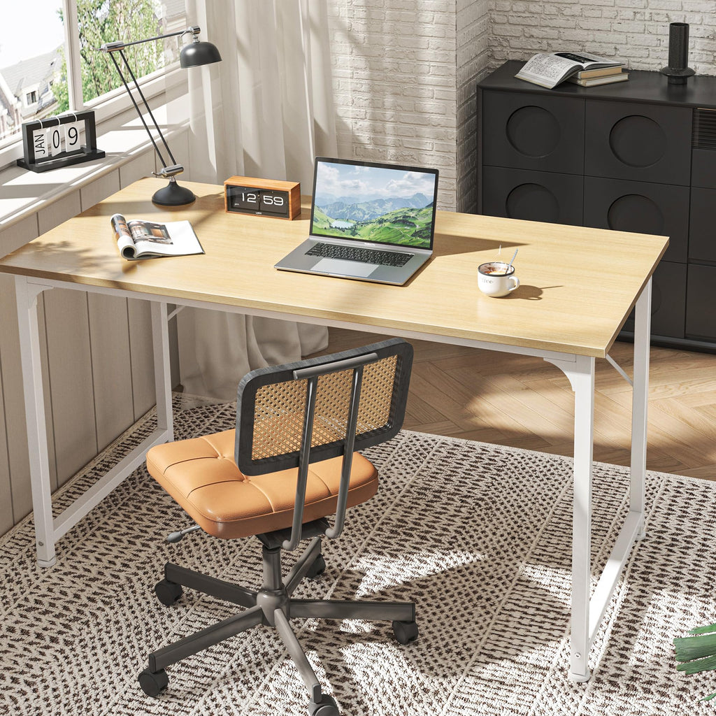 Computer Desk, 48 Inch Office Desk, Gaming Desk with Storage, Writing Desk Work Desk for Home Office, Study, Modern Simple Desk, Large Legroom, Metal Frame, Maple